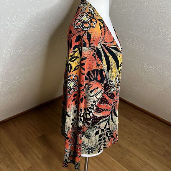 Half Moon Bay Cardigan Womenx 2X Multicolor Tropical Floral Print Slinky Art - Picture 8 of 10